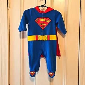 Baby Superman Footie Pajamas with Hoodie and Velcro Cape 6M